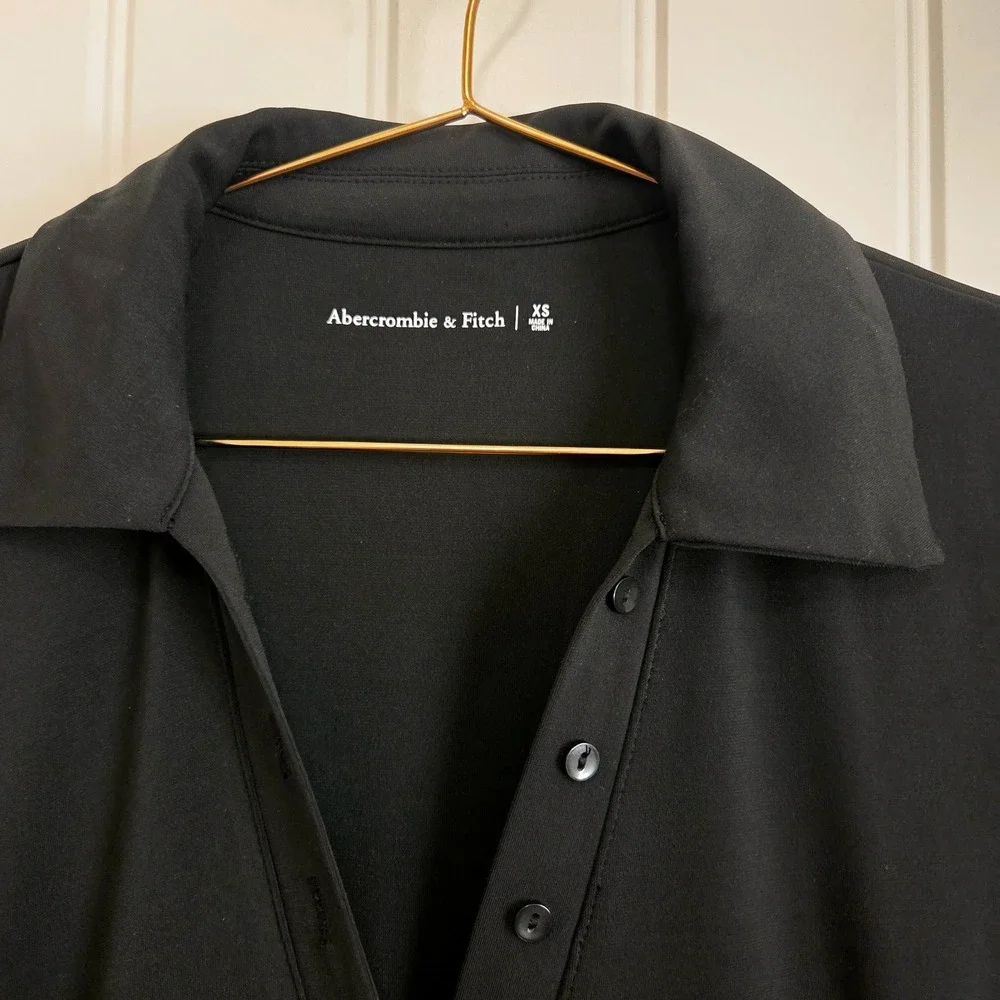 Abercrombie Fitch Black Collared Ruched Long Sleeve‎ Maxi Dress Womens XS